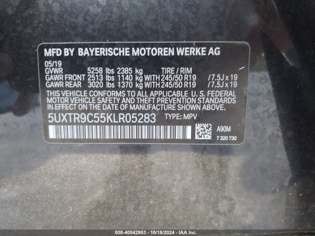 5UXTR9C55KLR05283 BMW X3 Xdrive30i