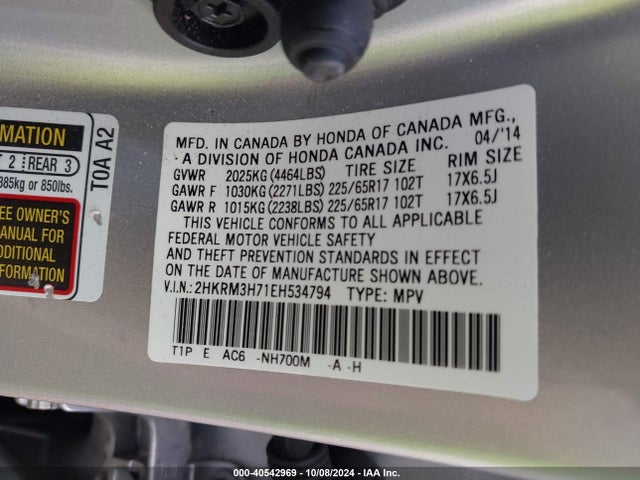 Honda Cr-v Ex-l 2014 2HKRM3H71EH534794 Image 9