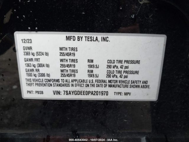 7SAYGDEE0PA201970 Tesla Model Y Awd/long Range Dual Motor All-wheel Drive