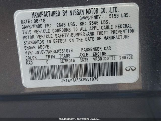 JN1EV7AR3KM551079 Infiniti Q50 3.0t Luxe
