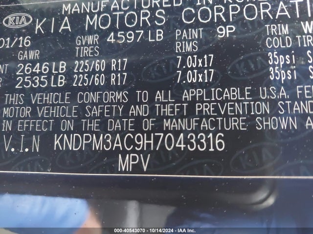 KIA Sportage Lx 2017 KNDPM3AC9H7043316 Image 9