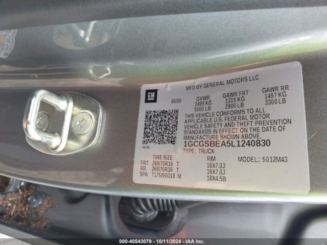 1GCGSBEA5L1240830 Chevrolet Colorado 2wd  Short Box Wt