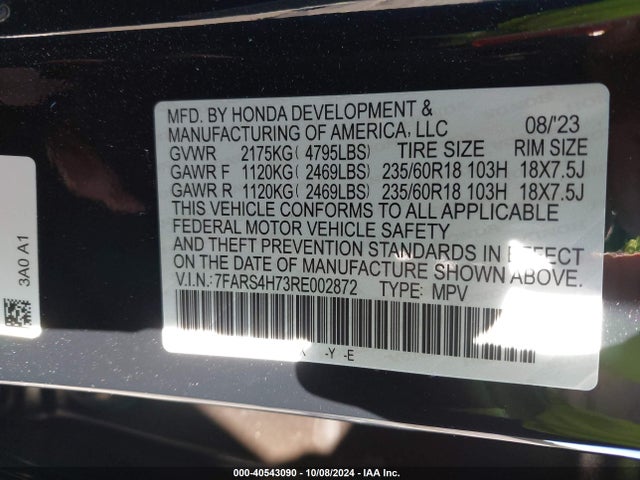 Honda Cr-v Ex-l Awd 2024 7FARS4H73RE002872 Image 9