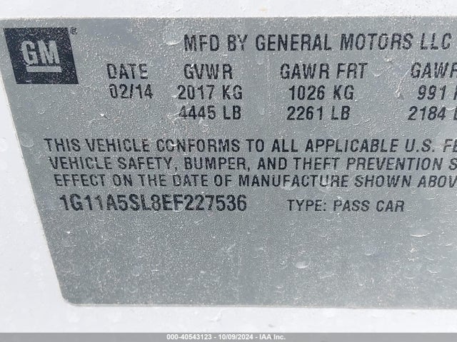 Chevrolet Malibu 1fl 2014 1G11A5SL8EF227536 Image 9