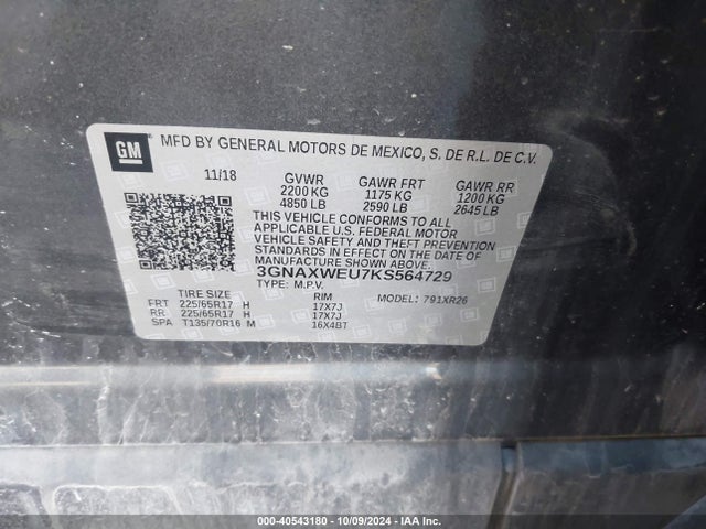Chevrolet EQUINOX LT 2019 3GNAXWEU7KS564729 Image 9