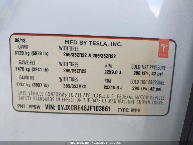 2018 TESLA MODEL X 5YJXCBE46JF103861 Photo 8