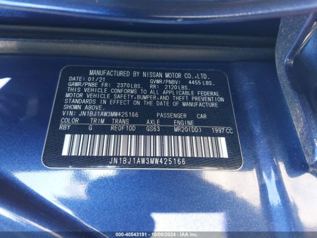 JN1BJ1AW3MW425166 Nissan Rogue Sport S Awd Xtronic Cvt