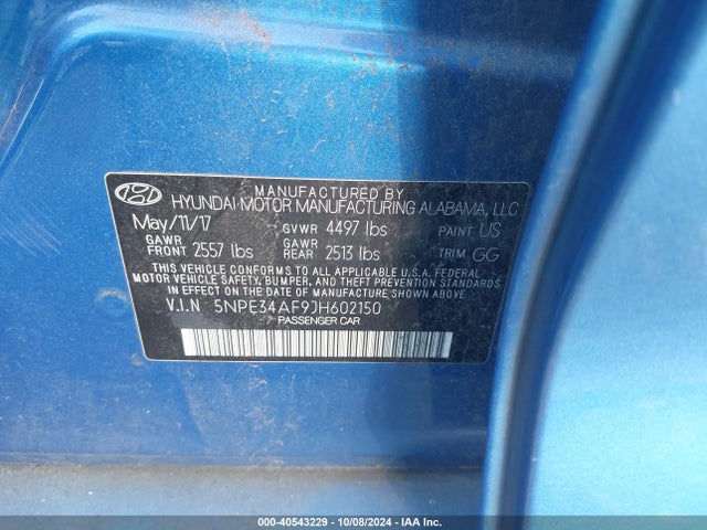 Hyundai SONATA SEL 2018 5NPE34AF9JH602150 Image 9