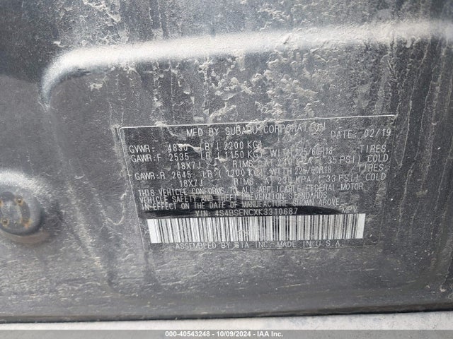 4S4BSENCXK3310687 Subaru Outback 3.6r Limited