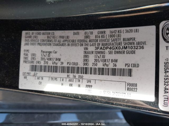 3FADP4GX0JM103236 Ford FIESTA ST
