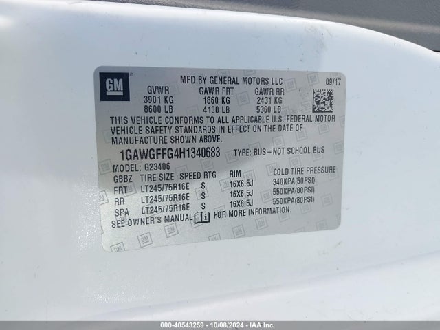 1GAWGFFG4H1340683 Chevrolet Express 2500 Lt