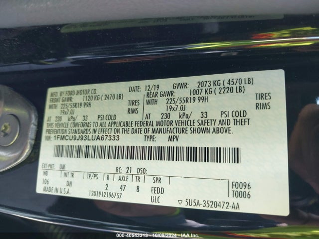 Ford Escape Titanium 2020 1FMCU9J93LUA67333 Image 9