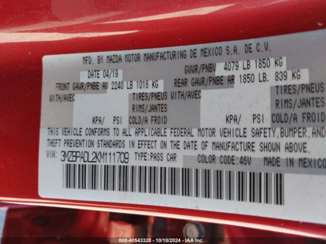 3MZBPADL2KM111709 Mazda Mazda3 Preferred Package