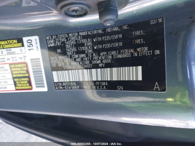 5TDDK3DC0GS134922 Toyota Sienna Limited Premium 7 Passenger