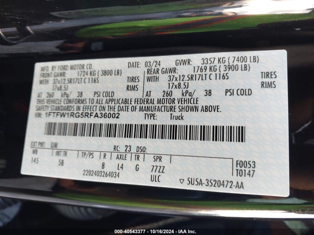 Ford F-150 Raptor 2024 1FTFW1RG5RFA36002 Image 9