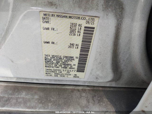 Nissan Altima 2.5 S 2015 1N4AL3AP4FC575577 Image 9