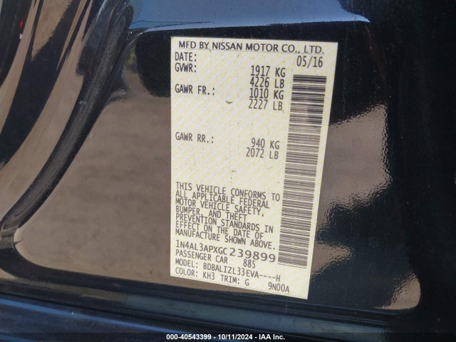 1N4AL3APXGC239899 Nissan Altima 2.5 Sv