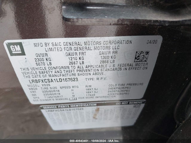 LRBFXCSA1LD167623 Buick Envision Fwd Essence