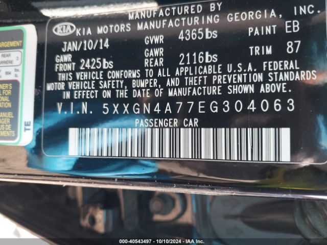 5XXGN4A77EG304063 KIA OPTIMA EX
