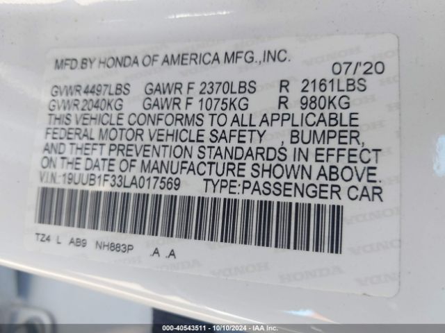 19UUB1F33LA017569 Acura Tlx Standard