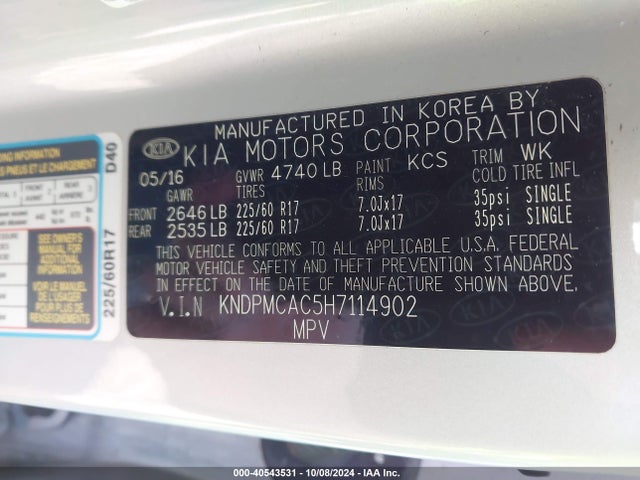 KIA Sportage Lx 2017 KNDPMCAC5H7114902 Image 9