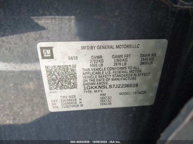 1GKKNSLS7JZ236519 GMC Acadia Sle-2
