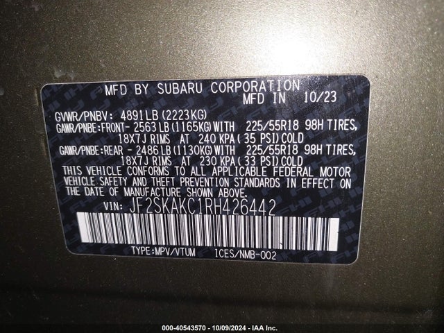 JF2SKAKC1RH426442 Subaru Forester Limited