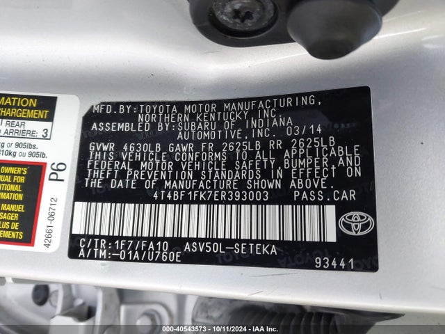 4T4BF1FK7ER393003 Toyota CAMRY L