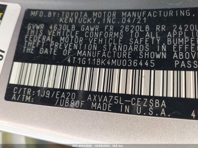4T1G11BK4MU036445 Toyota Camry Se Awd