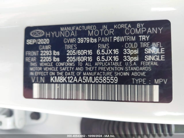 Hyundai Kona Se 2021 KM8K12AA5MU658559 Image 9