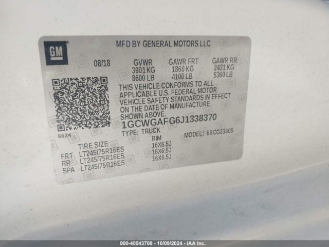 1GCWGAFG6J1338370 Chevrolet Express 2500 Work Van