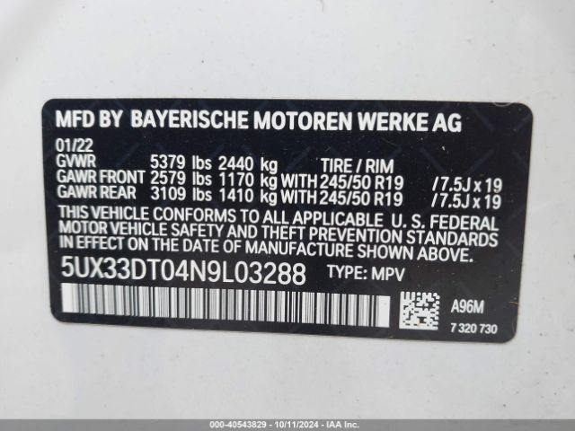 5UX33DT04N9L03288 BMW X4 Xdrive30i
