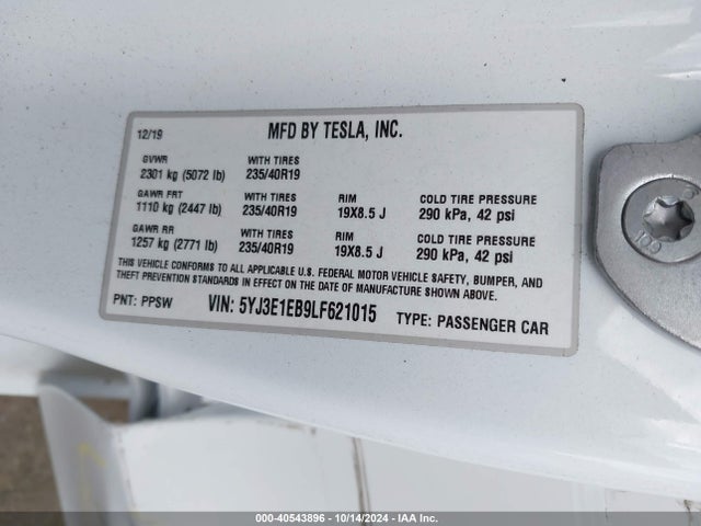 2020 TESLA MODEL 3 5YJ3E1EB9LF621015 Photo 8
