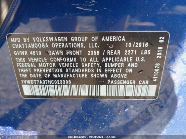 1VWDT7A37HC023308 Volkswagen Passat 1.8t R-line