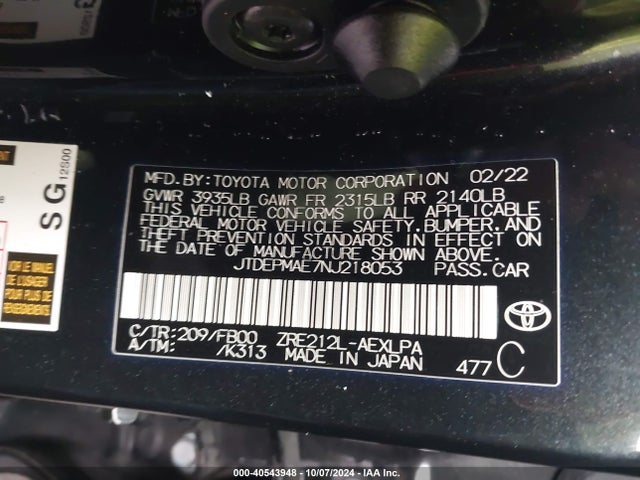 Toyota COROLLA LE 2022 JTDEPMAE7NJ218053 Image 9