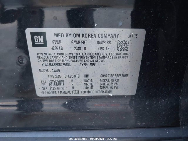 KL4CJBSB5GB739183 Buick Encore Convenience