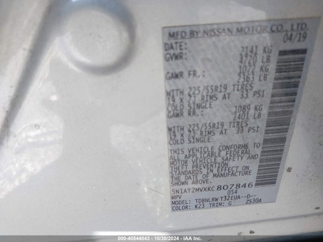 Nissan Rogue Sl 2019 5N1AT2MVXKC807846 Image 9