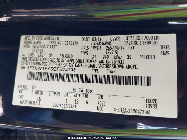 Ford F-150 Xl 2016 1FTEW1EF5GFB74208 Image 9