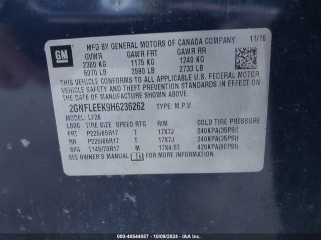 Chevrolet EQUINOX LS 2017 2GNFLEEK9H6236262 Image 9