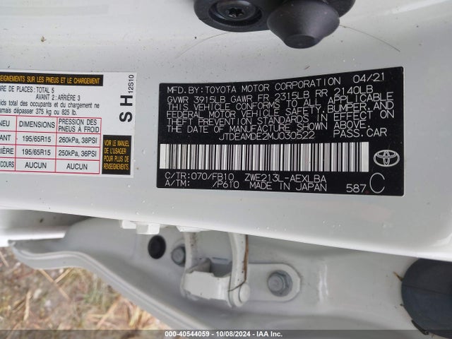 Toyota Corolla Hybrid Le 2021 JTDEAMDE2MJ030522 Image 9