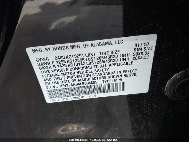 Honda Passport Awd Elite 2020 5FNYF8H04LB004885 Image 9