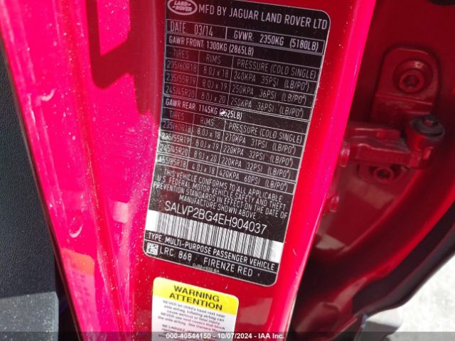 SALVP2BG4EH904037 Land Rover Range Rover Evoque Pure