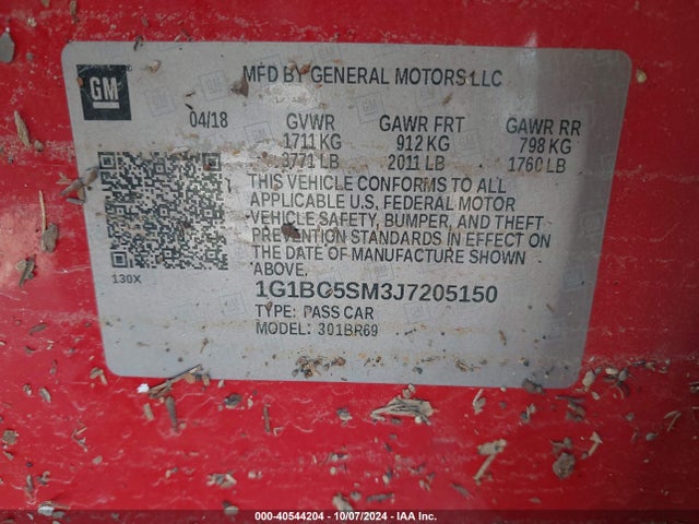 1G1BC5SM3J7205150 Chevrolet Cruze Ls Auto