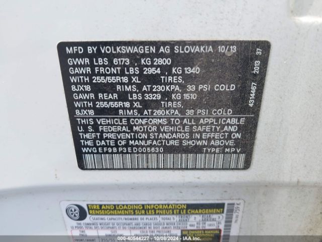 WVGEF9BP3ED005630 Volkswagen Touareg 3.6l Sport