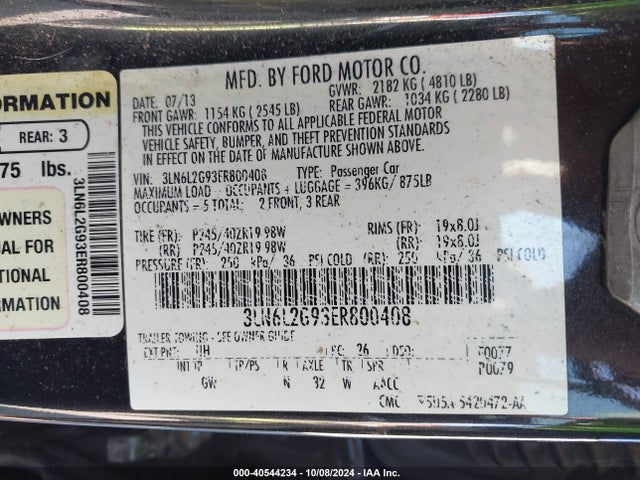 Lincoln MKZ 2014 3LN6L2G93ER800408 Image 9