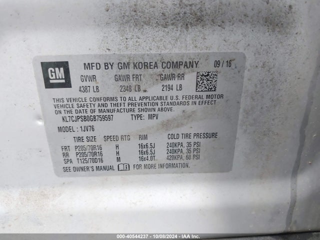 Chevrolet Trax Lt 2016 KL7CJPSB0GB759597 Image 9