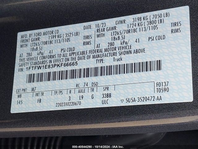 1FTFW1E83PKF66665 Ford F-150 Xlt