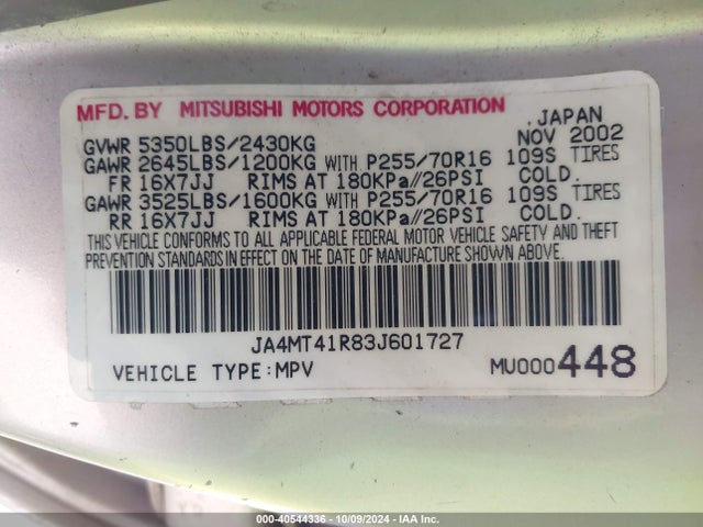 2003 MITSUBISHI MONTERO SPORT JA4MT41R83J601727 Photo 8