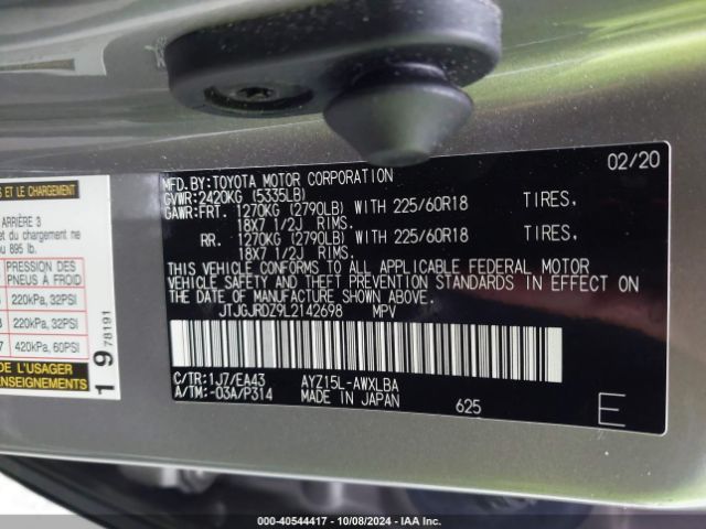 JTJGJRDZ9L2142698 Lexus NX 300H
