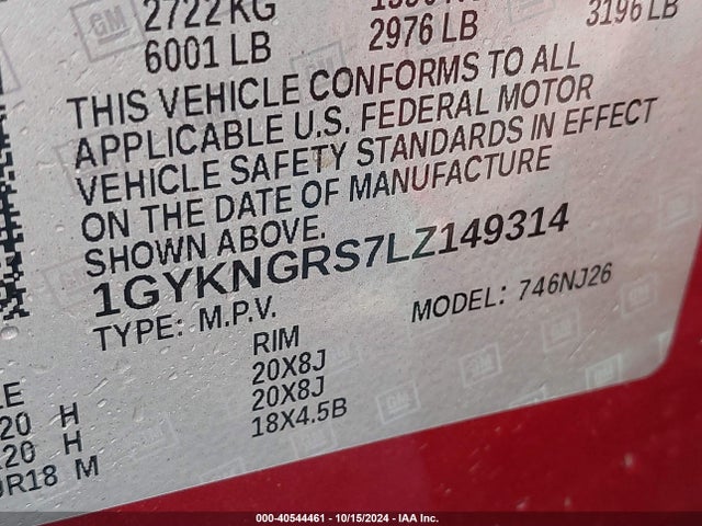 1GYKNGRS7LZ149314 Cadillac Xt5 Awd Sport